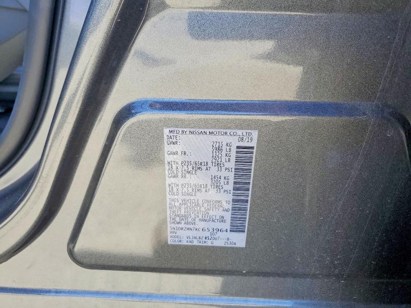 61060886 :رقم المزاد ، 5N1DR2MN7KC653964 vin ، 2019 Nissan Pathfinder مزاد بيع