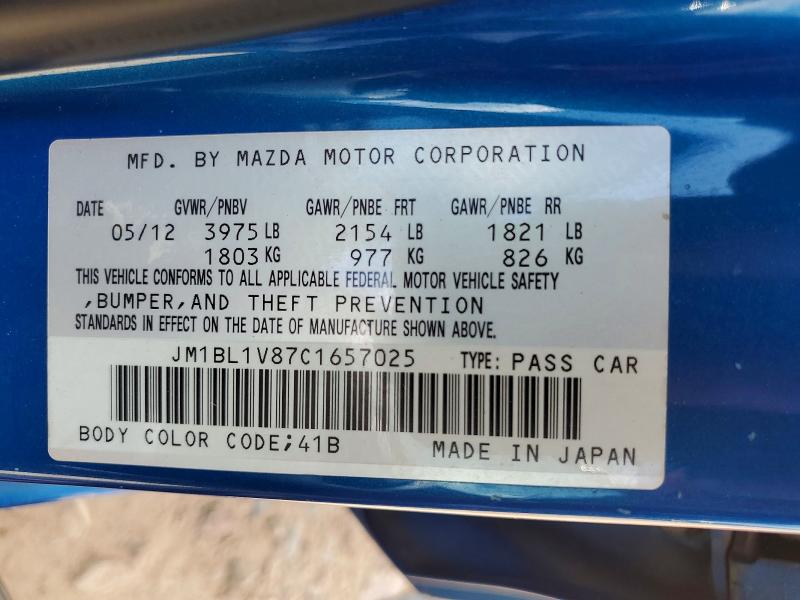 60384156 :رقم المزاد ، JM1BL1V87C1657025 vin ، 2012 Mazda 3 مزاد بيع
