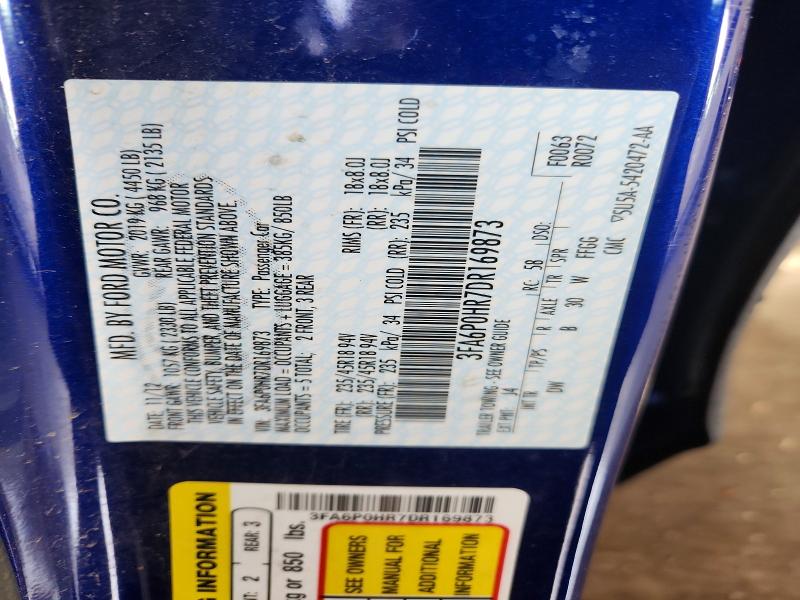 2013 Ford Fusion მანქანა იყიდება აუქციონზე, vin: 3FA6P0HR7DR169873, აუქციონის ნომერი: 62506706