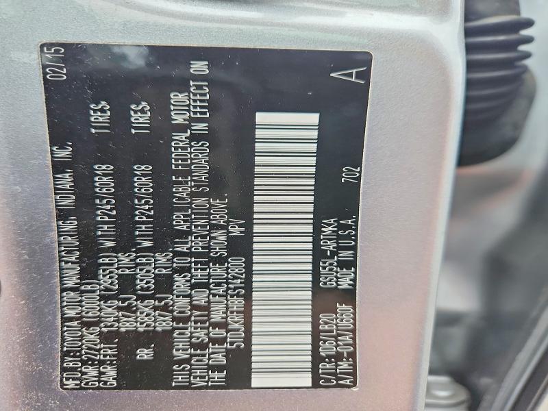 61241276 :رقم المزاد ، 5TDJKRFH8FS142800 vin ، 2015 Toyota Highlander مزاد بيع