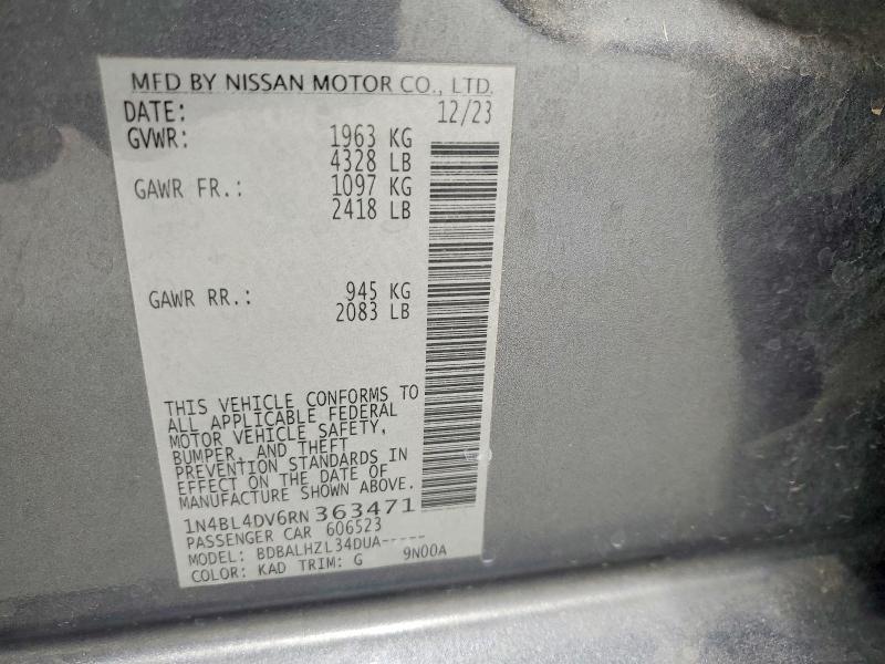 2024 Nissan Altima მანქანა იყიდება აუქციონზე, vin: 1N4BL4DV6RN363471, აუქციონის ნომერი: 60212876