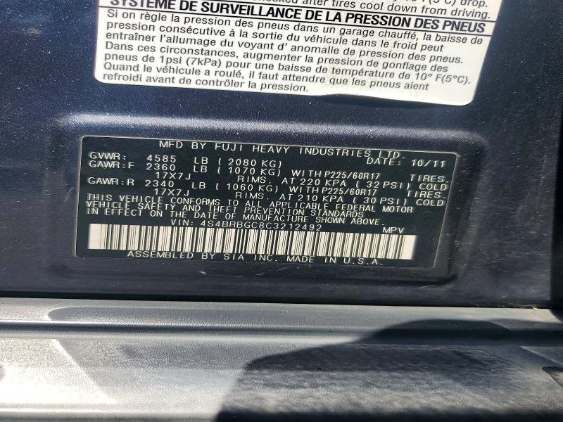 62505986 :رقم المزاد ، 4S4BRBGC8C3212492 vin ، 2012 Subaru Outback مزاد بيع