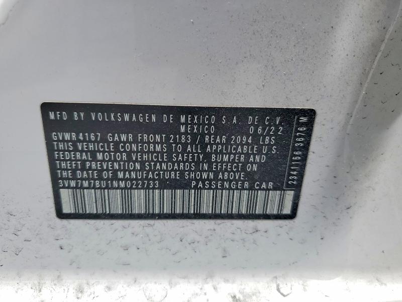 Aukcja sprzedaży 2022 Volkswagen Jetta, vin: 3VW7M7BU1NM022733, numer aukcji: 60082606