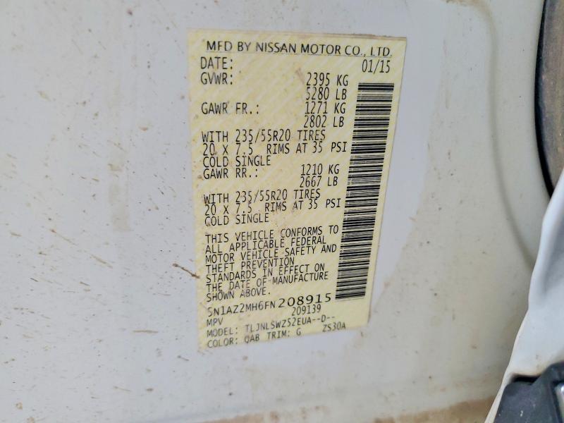 2015 Nissan Murano მანქანა იყიდება აუქციონზე, vin: 5N1AZ2MH6FN208915, აუქციონის ნომერი: 59697926