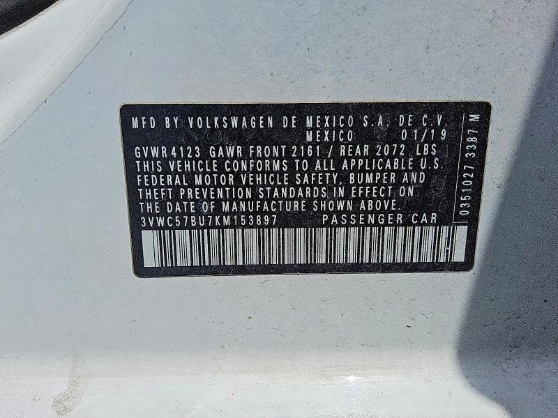 2019 Volkswagen Jetta მანქანა იყიდება აუქციონზე, vin: 3VWC57BU7KM153897, აუქციონის ნომერი: 59300986