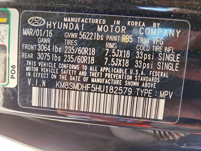 Продаж на аукціоні авто 2017 Hyundai Santa Fe, vin: KM8SMDHF5HU182579, номер лоту: 85985105