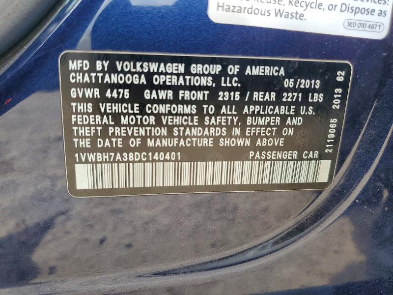Aukcja sprzedaży 2013 Volkswagen Passat, vin: 1VWBH7A38DC140401, numer aukcji: 60769376