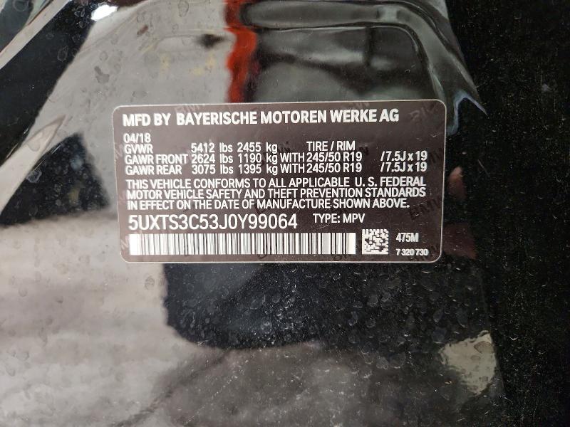 61349366 :رقم المزاد ، 5UXTS3C53J0Y99064 vin ، 2018 Bmw X3 مزاد بيع
