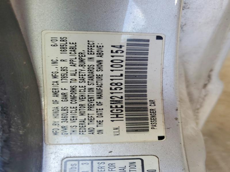 Продажа на аукционе авто 2001 Honda Civic, vin: 1HGEM21581L100154, номер лота: 61539896