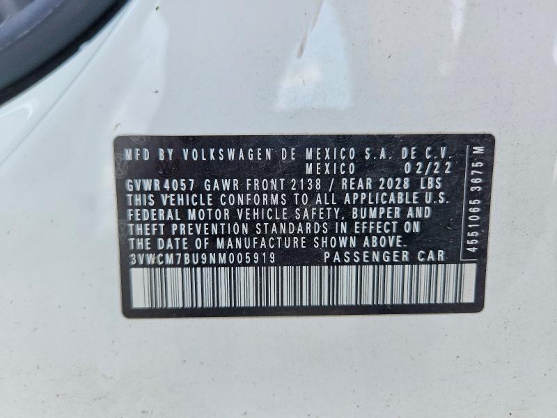 Продажа на аукционе авто 2022 Volkswagen Jetta, vin: 3VWCM7BU9NM005919, номер лота: 60203116