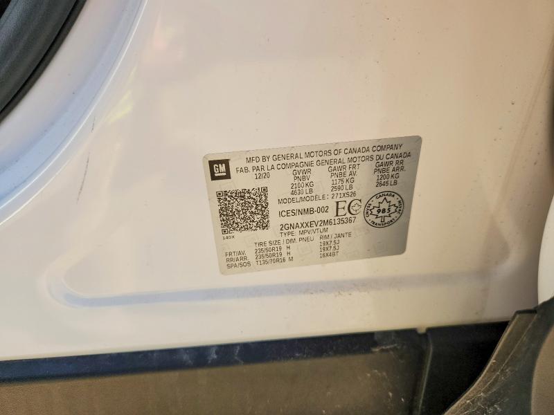 Aukcja sprzedaży 2021 Chevrolet Equinox, vin: 2GNAXXEV2M6135367, numer aukcji: 60055276