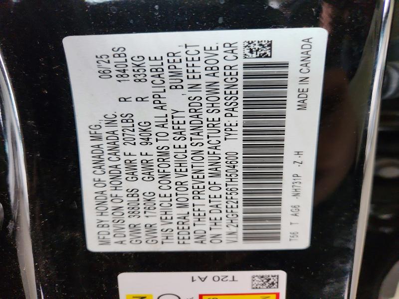 Продажа на аукционе авто 2026 Honda Civic, vin: 2HGFE2F56TH504600, номер лота: 61076756