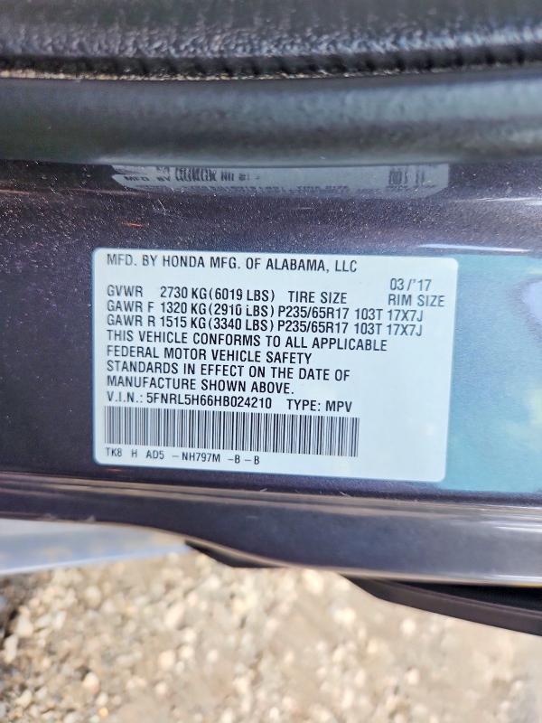 Aukcja sprzedaży 2017 Honda Odyssey, vin: 5FNRL5H66HB024210, numer aukcji: 58774466