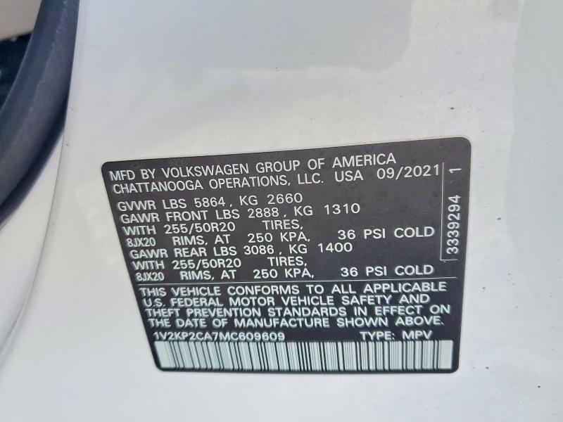 Aukcja sprzedaży 2021 Volkswagen Atlas, vin: 1V2KP2CA7MC609609, numer aukcji: 62758006