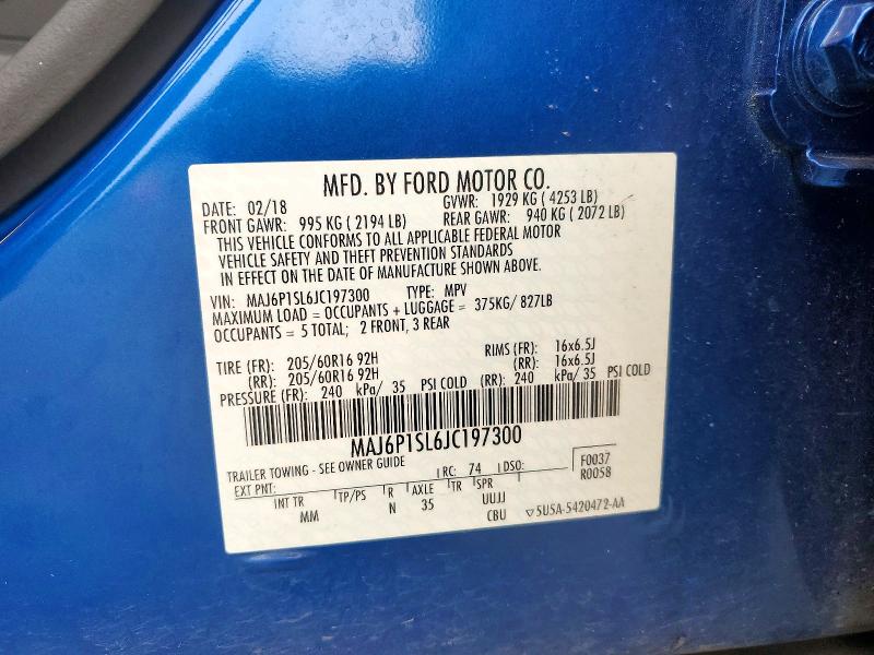 2018 Ford Ecosport მანქანა იყიდება აუქციონზე, vin: MAJ6P1SL6JC197300, აუქციონის ნომერი: 58957196