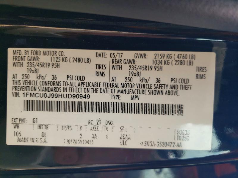 62130556 :رقم المزاد ، 1FMCU0J99HUD90949 vin ، 2017 Ford Escape مزاد بيع