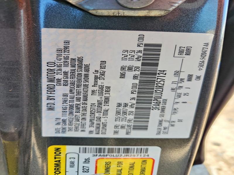 Aukcja sprzedaży 2018 Ford Fusion, vin: 3FA6P0LU2JR257124, numer aukcji: 59392236