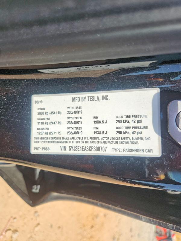 Продажа на аукционе авто 2019 Tesla Model 3, vin: 5YJ3E1EA3KF300707, номер лота: 59701136