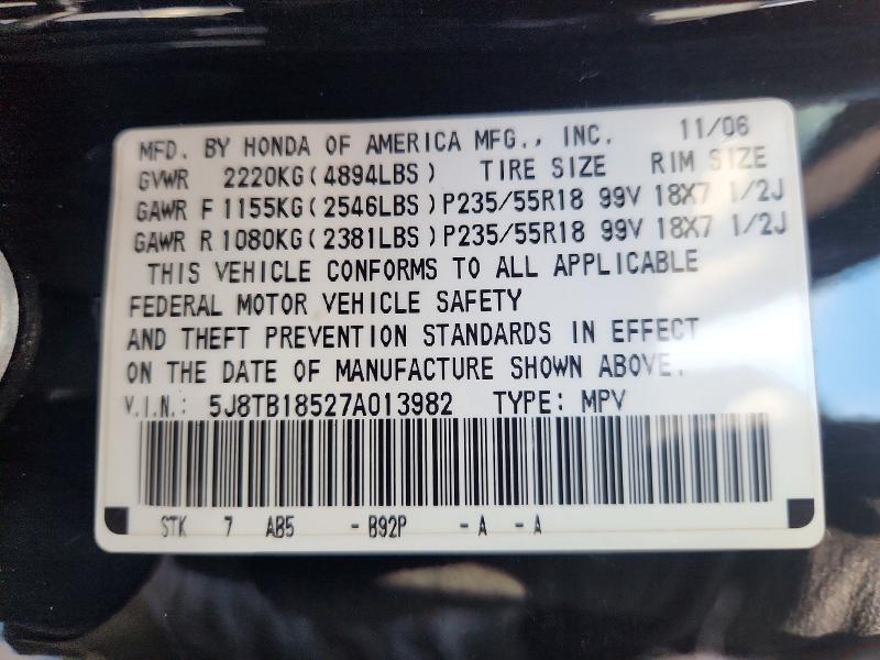 Продажа на аукционе авто 2007 Acura Rdx, vin: 5J8TB18527A013982, номер лота: 62863556