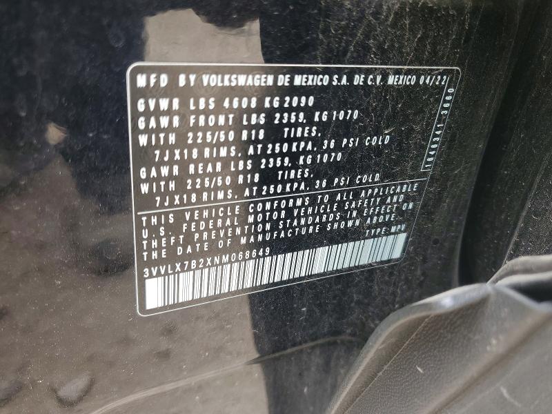 Aukcja sprzedaży 2022 Volkswagen Taos, vin: 3VVLX7B2XNM068649, numer aukcji: 61412546