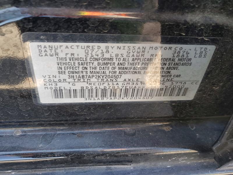 61055506 :رقم المزاد ، 3N1AB7AP2KY204507 vin ، 2019 Nissan Sentra مزاد بيع