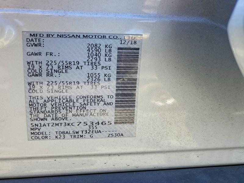 Продажа на аукционе авто 2019 Nissan Rogue, vin: 5N1AT2MT3KC753465, номер лота: 62509276
