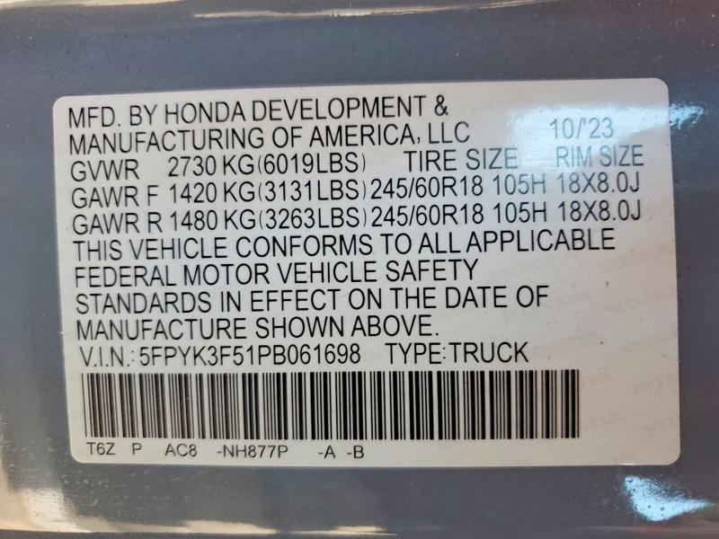 Продаж на аукціоні авто 2023 Honda Ridgeline, vin: 5FPYK3F51PB061698, номер лоту: 61893936