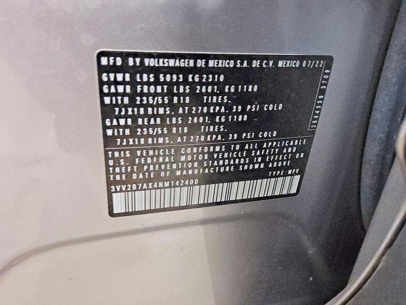 56681886 :رقم المزاد ، 3VV2B7AX4NM142400 vin ، 2022 Volkswagen Tiguan مزاد بيع