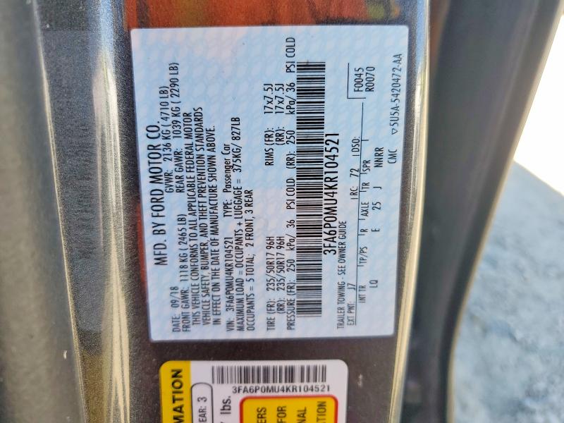 Продажа на аукционе авто 2019 Ford Fusion, vin: 3FA6P0MU4KR104521, номер лота: 61093266
