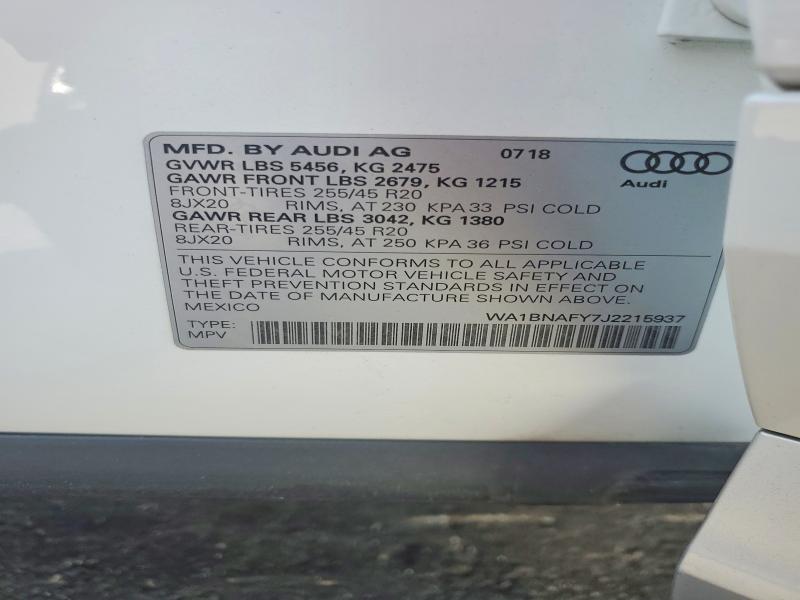 Aukcja sprzedaży 2018 Audi Q5, vin: WA1BNAFY7J2215937, numer aukcji: 60819976
