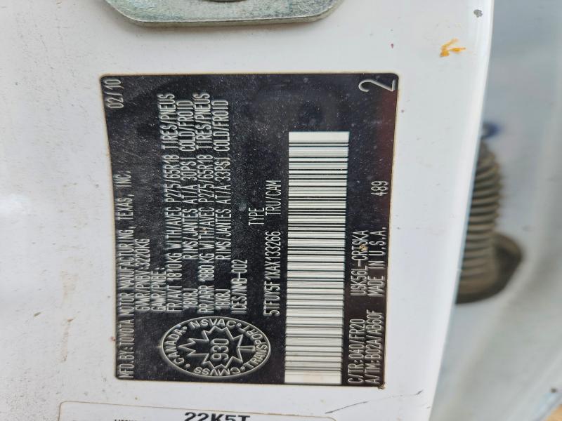 57849446 :رقم المزاد ، 5TFUY5F1XAX133266 vin ، 2010 Toyota Tundra مزاد بيع