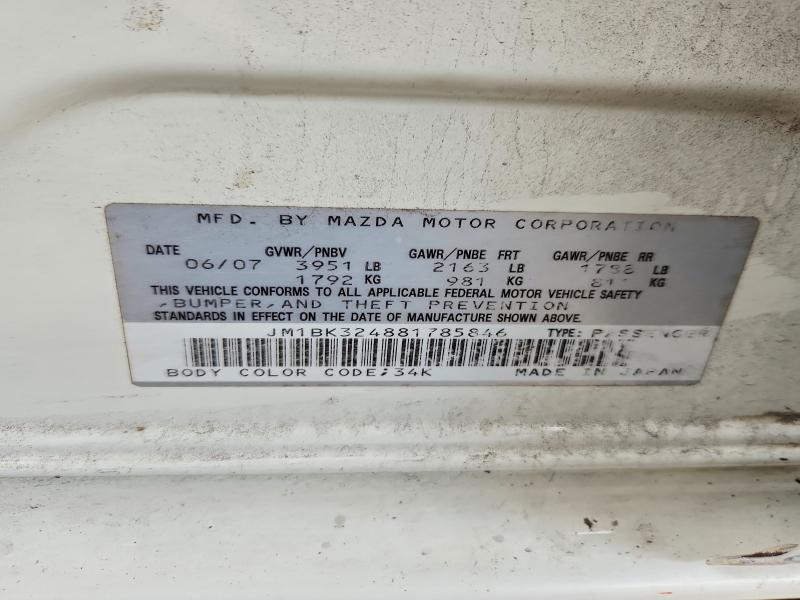 Aukcja sprzedaży 2008 Mazda 3, vin: JM1BK324881785846, numer aukcji: 95586985