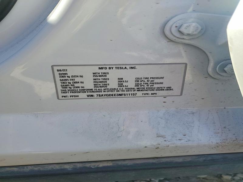 Aukcja sprzedaży 2022 Tesla Model Y, vin: 7SAYGDEE3NF511157, numer aukcji: 60482236