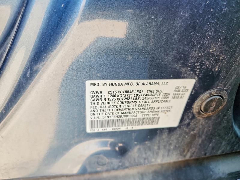 Aukcja sprzedaży 2018 Honda Pilot, vin: 5FNYF5H30JB013993, numer aukcji: 60697236