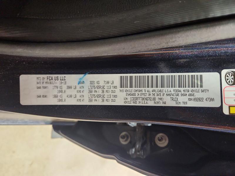 Продажа на аукционе авто 2019 Ram 1500, vin: 1C6SRFFT0KN676108, номер лота: 62101216