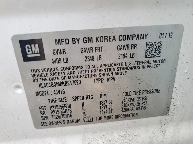 Aukcja sprzedaży 2019 Buick Encore, vin: KL4CJGSM0KB847623, numer aukcji: 60437496