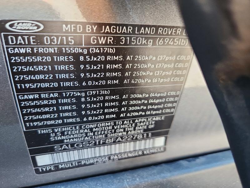Продажа на аукционе авто 2015 Land Rover Range Rover, vin: SALGS2TF8FA227811, номер лота: 60491906