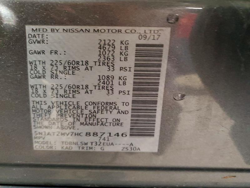 59681656 :رقم المزاد ، 5N1AT2MV7HC887146 vin ، 2017 Nissan Rogue مزاد بيع