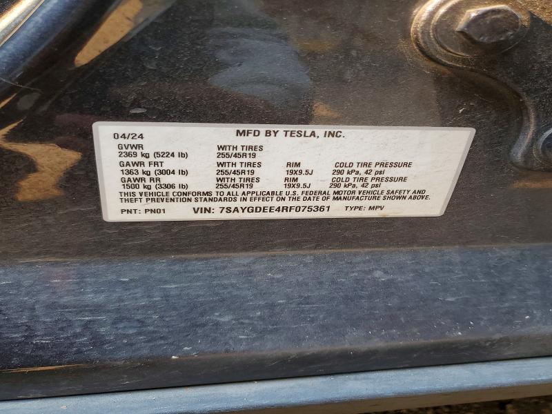 59979176 :رقم المزاد ، 7SAYGDEE4RF075361 vin ، 2024 Tesla Model Y مزاد بيع