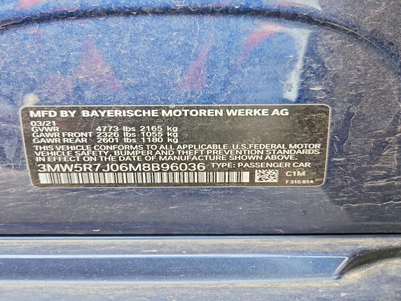 61311796 :رقم المزاد ، 3MW5R7J06M8B96036 vin ، 2021 Bmw 330xi مزاد بيع