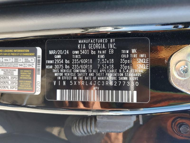 Продаж на аукціоні авто 2024 Kia Sorento, vin: 5XYRL4JC3RG277330, номер лоту: 62267726