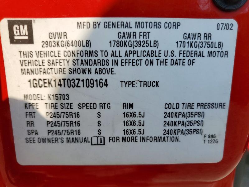 Aukcja sprzedaży 2003 Chevrolet Silverado, vin: 1GCEK14T03Z109164, numer aukcji: 61513866