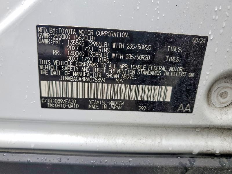 61732906 :رقم المزاد ، JTMABACA4RA078894 vin ، 2024 Toyota Bz4x مزاد بيع