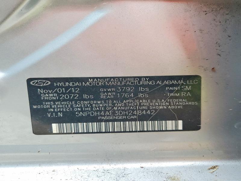 62497766 :رقم المزاد ، 5NPDH4AE3DH248442 vin ، 2013 Hyundai Elantra مزاد بيع