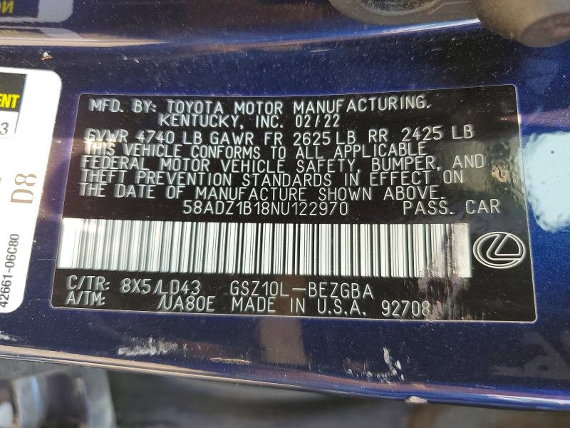 Продаж на аукціоні авто 2022 Lexus Es 350, vin: 58ADZ1B18NU122970, номер лоту: 62950086