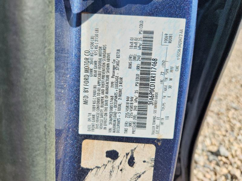 Aukcja sprzedaży 2019 Ford Fusion, vin: 3FA6P0CD1KR117468, numer aukcji: 62262236