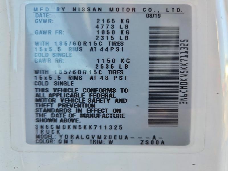 Auction sale of the 2019 Nissan Nv200, vin: 3N6CM0KN5KK711325, lot number: 60324926