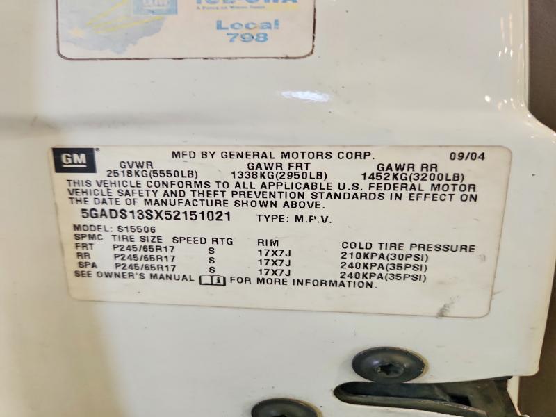 2005 Buick Rainier მანქანა იყიდება აუქციონზე, vin: 5GADS13SX52151021, აუქციონის ნომერი: 63315326