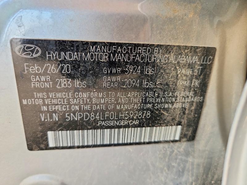 2020 Hyundai Elantra მანქანა იყიდება აუქციონზე, vin: 5NPD84LF0LH592878, აუქციონის ნომერი: 62083636