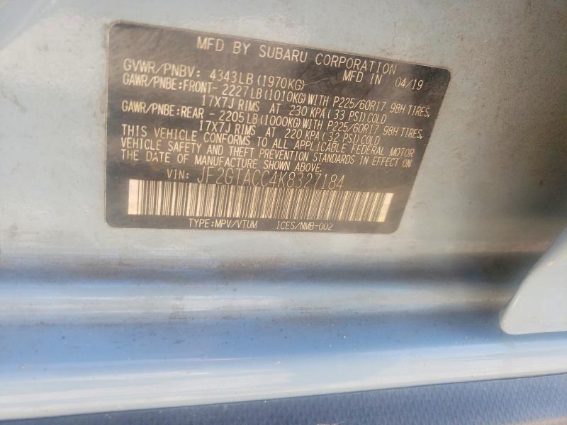63190826 :رقم المزاد ، JF2GTACC4K8327184 vin ، 2019 Subaru Crosstrek مزاد بيع